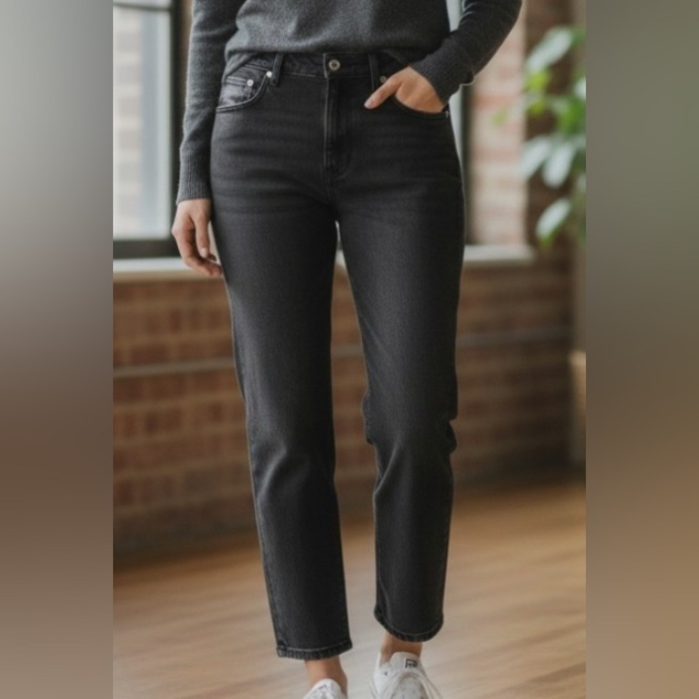 Abercrombie Fitch Black Ankle Straight Ultra High Rise Mixed Material Women’s 14